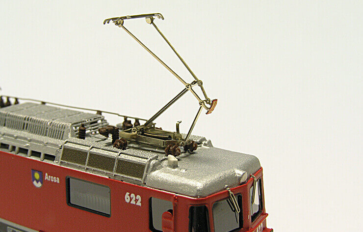A pantograph for locomotives of the Rhaetian Railway (assembled and ready for use)