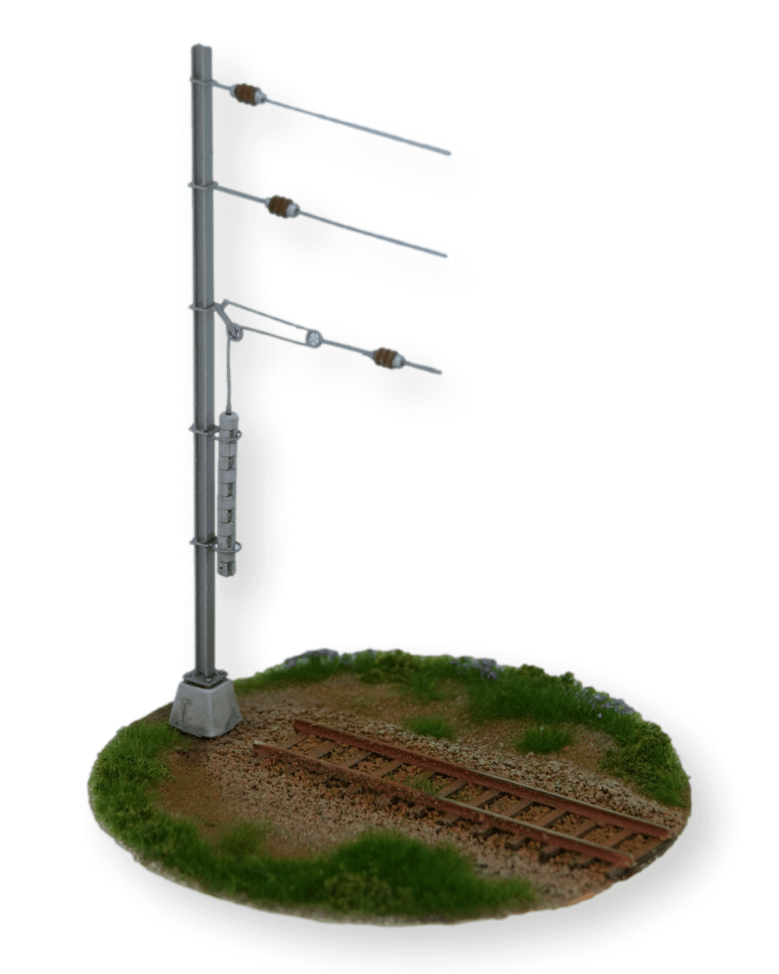 RhB tensioning device, for mounting on H-mast, (N-Track Finescale), kit including suitable 3D insulators and concrete weight, 1 piece