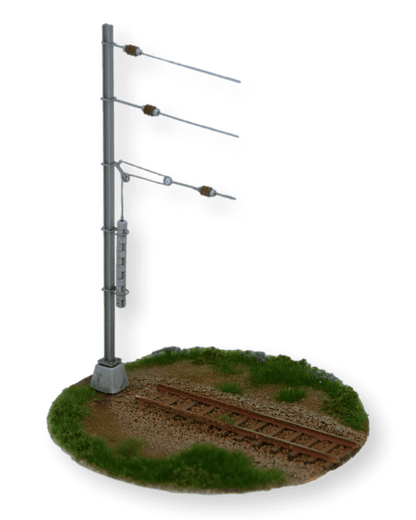 RhB tensioning device, for mounting on H-mast, (N-Track Finescale), kit including suitable 3D insulators and concrete weight, 1 piece