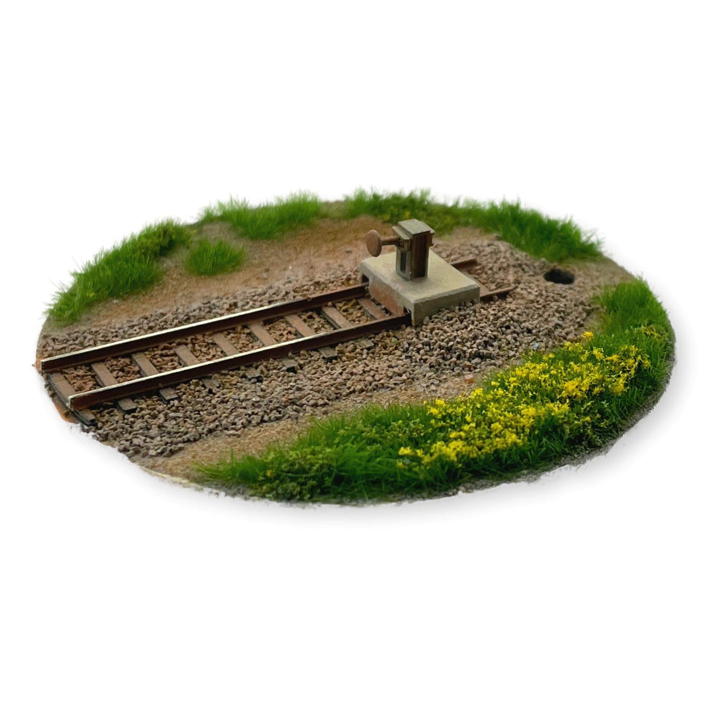 RhB buffer stop made of steel profile on concrete block with round buffer, 2 pieces.